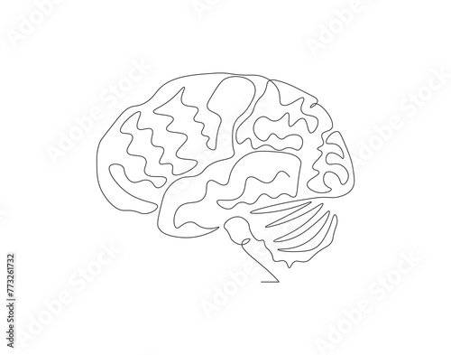 Continuous one line drawing of human brain. One line of brain. Organ concept continuous line art. Editable outline.