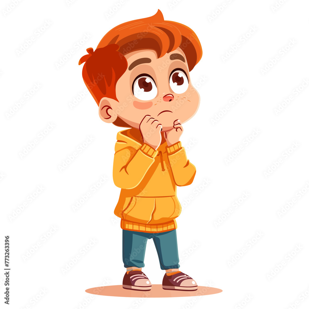 Cute little boy thinking. Vector illustration isolated on white background Cute little boy thinking. Vector illustration isolated on white background