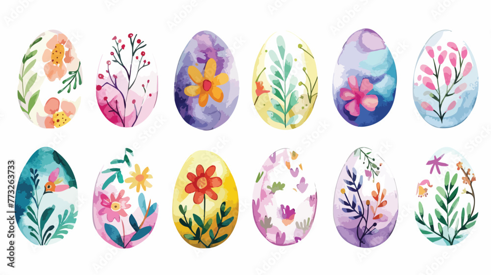 Hand drawn watercolor happy Easter egg silhouette wit