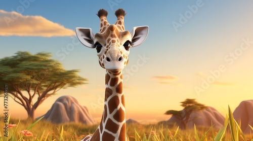 Giraffe 3D Cute Simple Background: 8K Photorealistic Rendering © zahidcreat0r