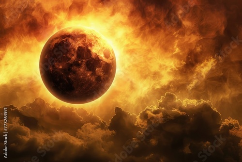 Artistic representation of a solar eclipse with radiant light edges.