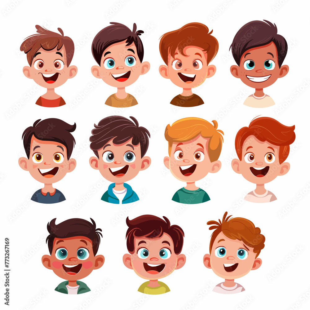 Cute little boys and girls avatars set. Smiling boys and girls faces vector illustration Cute little boys and girls avatars set. Smiling boys and girls faces vector illustration