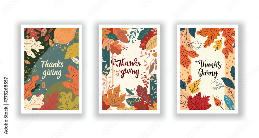 Trendy Autumn and Thanksgiving Day Backgrounds: Beautiful Leaves with Text