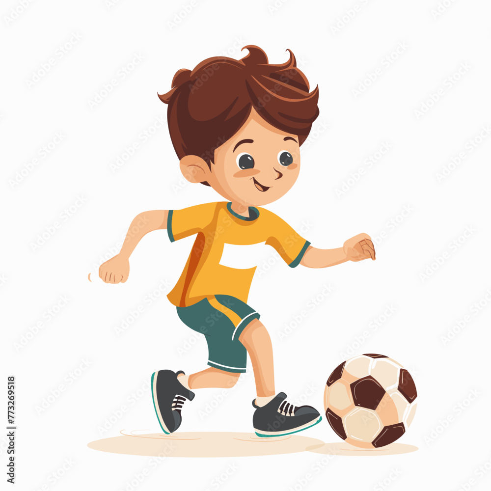 Little boy playing soccer vector Illustration isolated on a white background. Little boy playing soccer vector Illustration isolated on a white background.