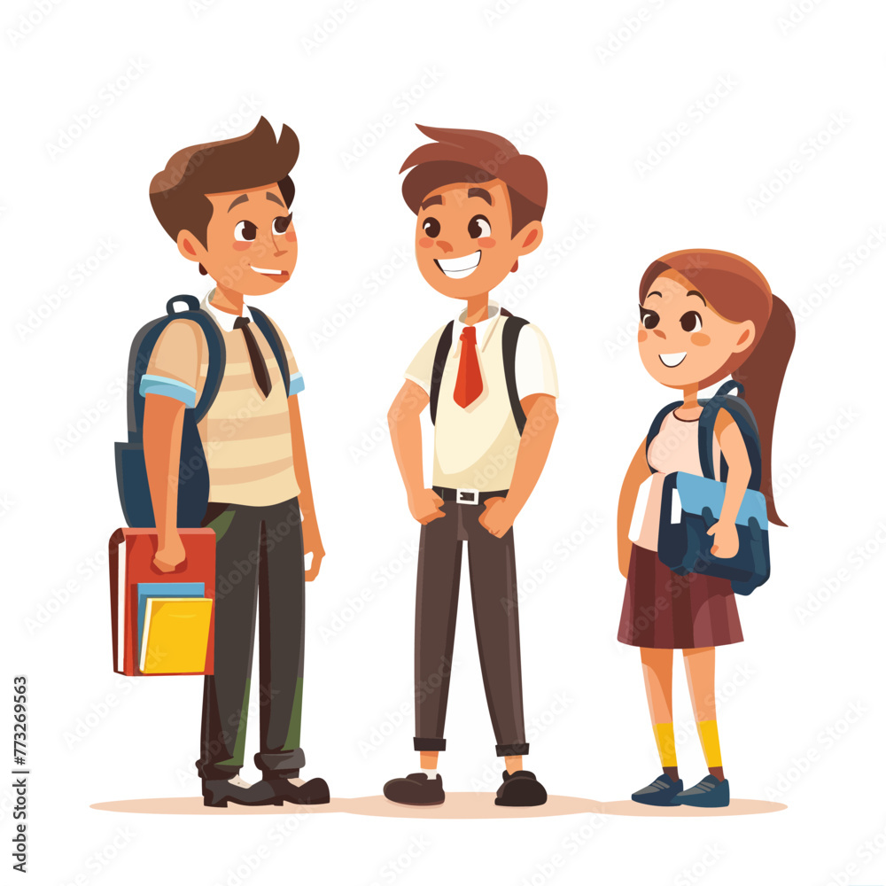 Cute schoolboy and schoolgirl with backpacks. Vector illustration.