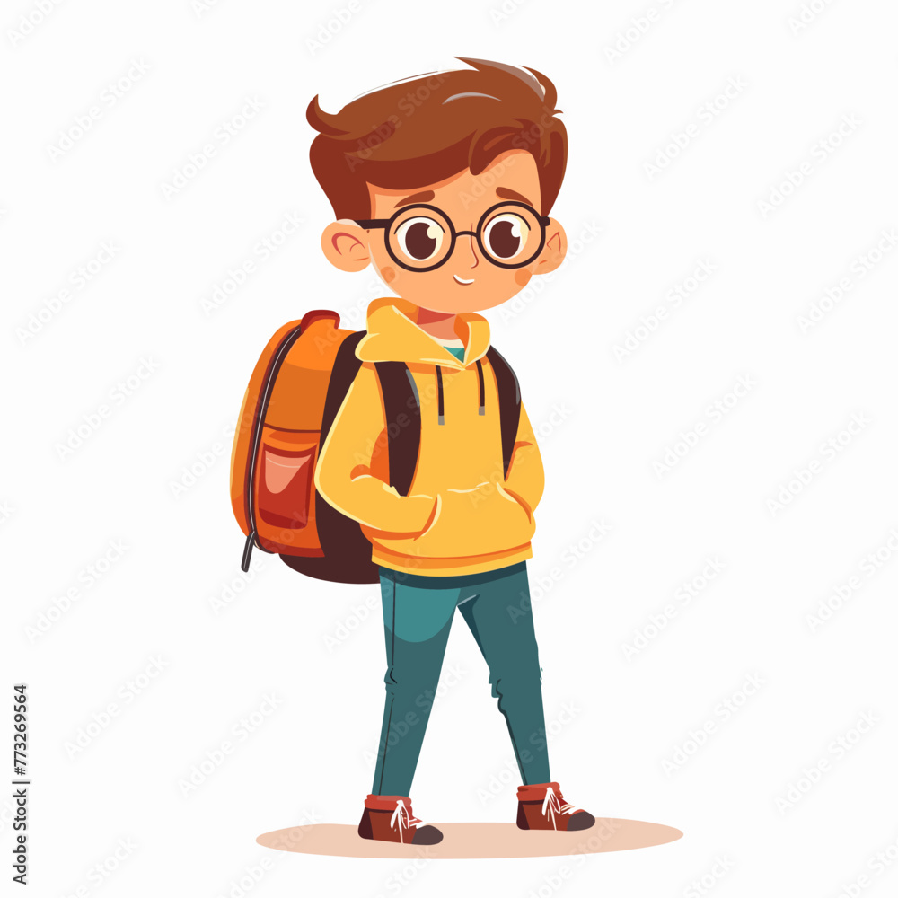 Cute schoolboy with backpack. Vector illustration in cartoon style Cute schoolboy with backpack. Vector illustration in cartoon style