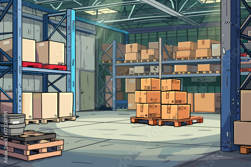 Warehouse with Shelf Illustration