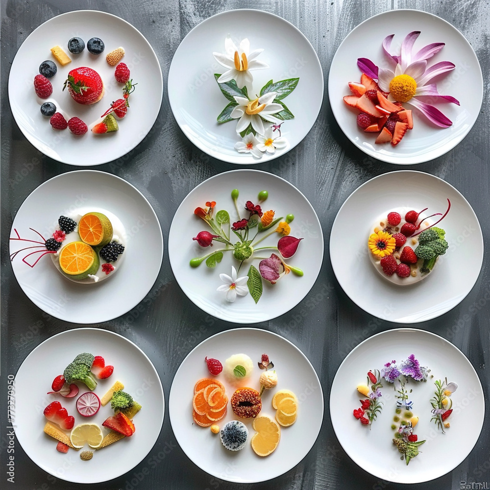Set of beautiful summer flowers and fruit decorations, generative ai Set of beautiful summer flowers and fruit decorations, generative ai