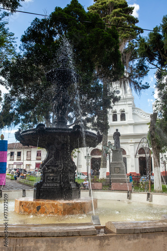 Antique fountain at the central square of Salamina built by the German firm Kissing & Holman and brought by ship to Colombia in 1889