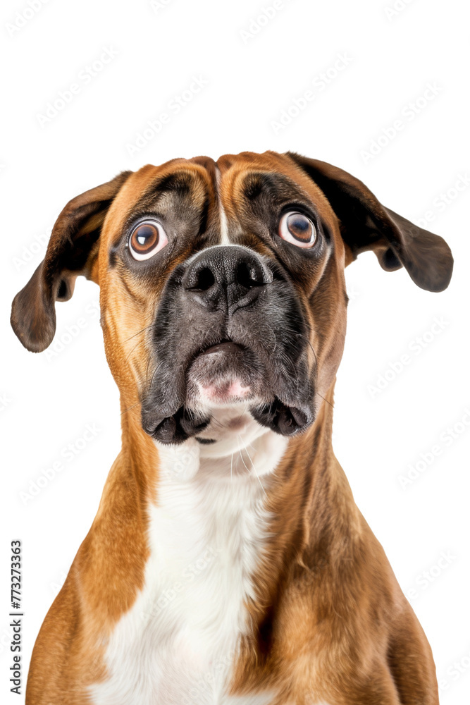 Boxer dog surprised, isolated on transparent background