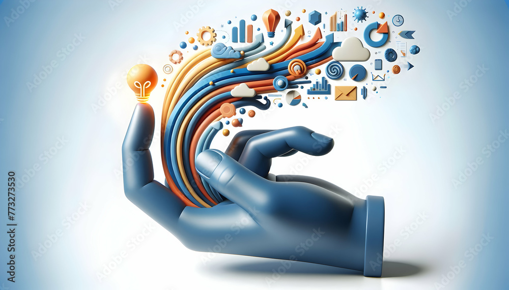 3d flat icon as Gesture of Progress A hand with abstract elements ...