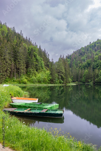 Landscape near Dedinky and Stratena with Hnilec river, National Park Slovak Paradise, Slovakia photo