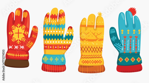 Knit mittens gloves winter clothes icon image flat vector photo