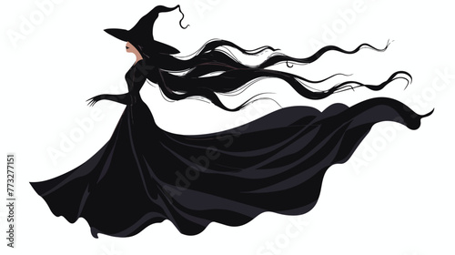 Vector illustration of Beautiful witch in black dress