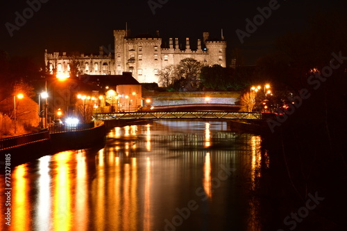 Night view to Kilkenny Castle and River Nore 