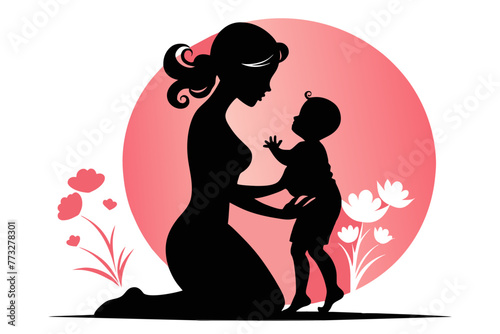Silhouette  Mother and beautiful baby happy mother themes