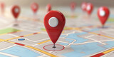 3d red location pin on the map, Adventure, discovery, navigation, communication, logistics, geography, transport and travel 