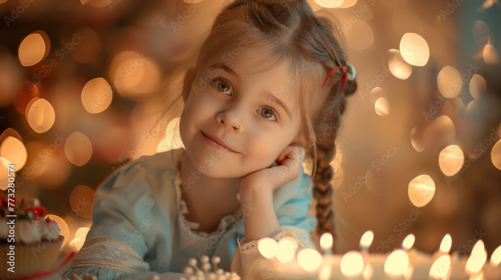 Three children gather around a birthday cake, one making a wish before blowing out the candles. Three children gather around a birthday cake, one making a wish before blowing out the candles.