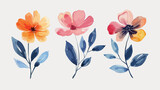 Watercolor illustration flowers in simple background.