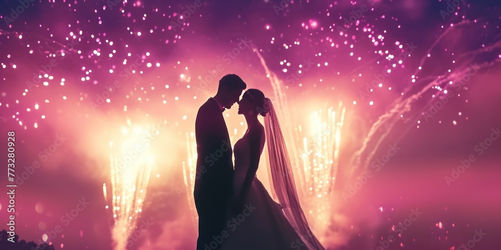 wedding in fireworks show background