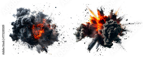 Set of realistic explosion on transparent background 