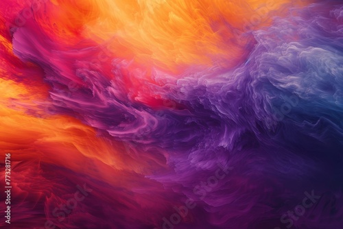  A heart-shaped multicolor cloud of smoke against a backdrop of blue, red, orange, and pink hues