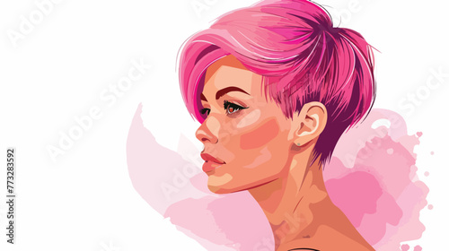 Woman with short hair style pink dye avatar design. f © Megan