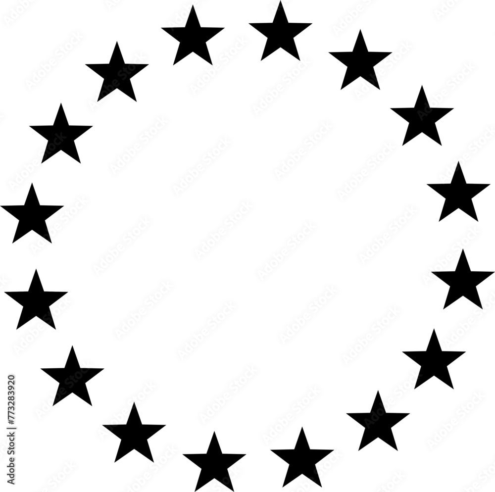 Stars arranged in a circle.  Black star shape, circular frame, frame vector image