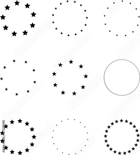 Stars arranged in a circle. Black star shape, circular frame, frame vector image