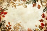 Landscape format autumn colorful watercolor leaves amtique paper background