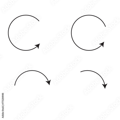 Dual semi-circle arrow. Vector illustration. Semicircular curved thin-ended long arrow