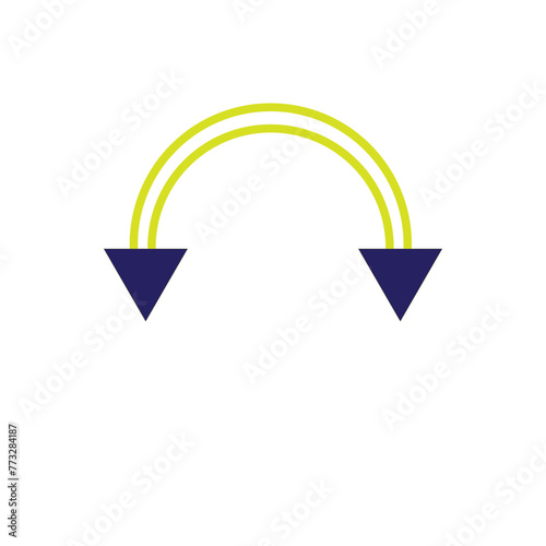  coloring Dual semi-circle arrow. Vector illustration. Semicircular curved thin long double-ended arrow.