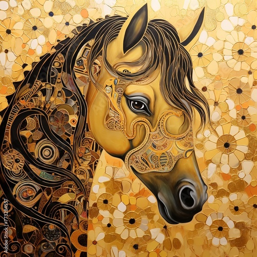 Real Horse in the Artwork Style of Gustav Klimt