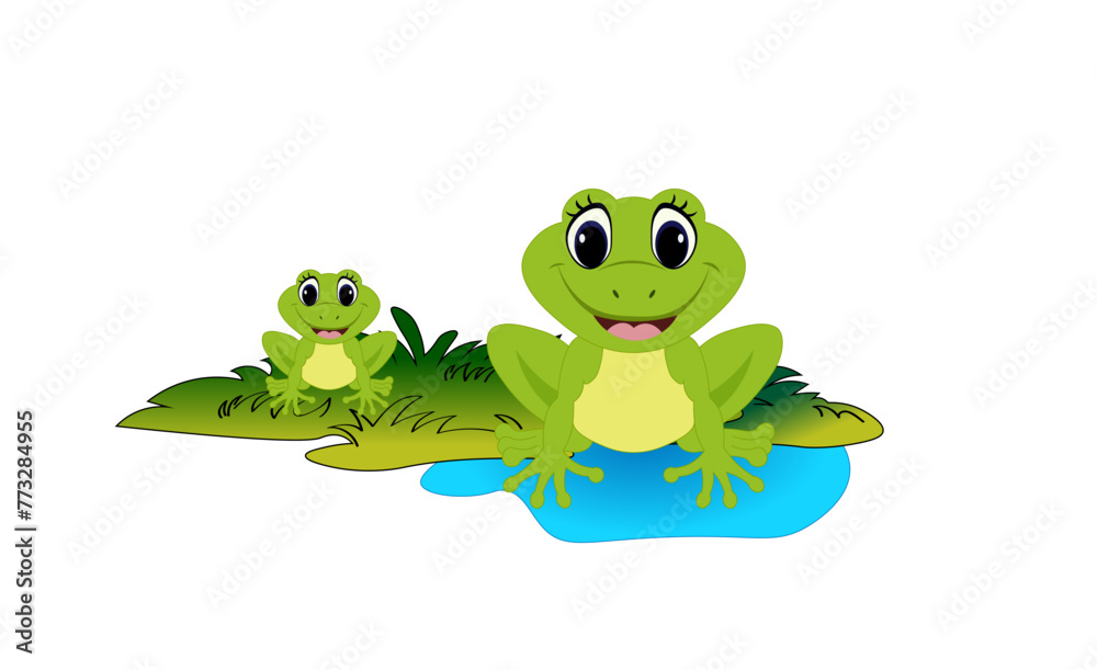 Fototapeta premium Vector illustration of cartoon frogs in the swamp