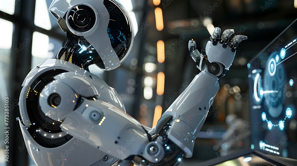 Fototapeta premium Futuristic Robotic Arm Powered by Modular Chiplet Technology Highlighting and Automation Advancements