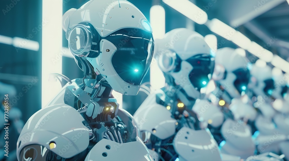 Fototapeta premium Futuristic Robots Collaborating to Address Global Challenges Through Innovative Solutions