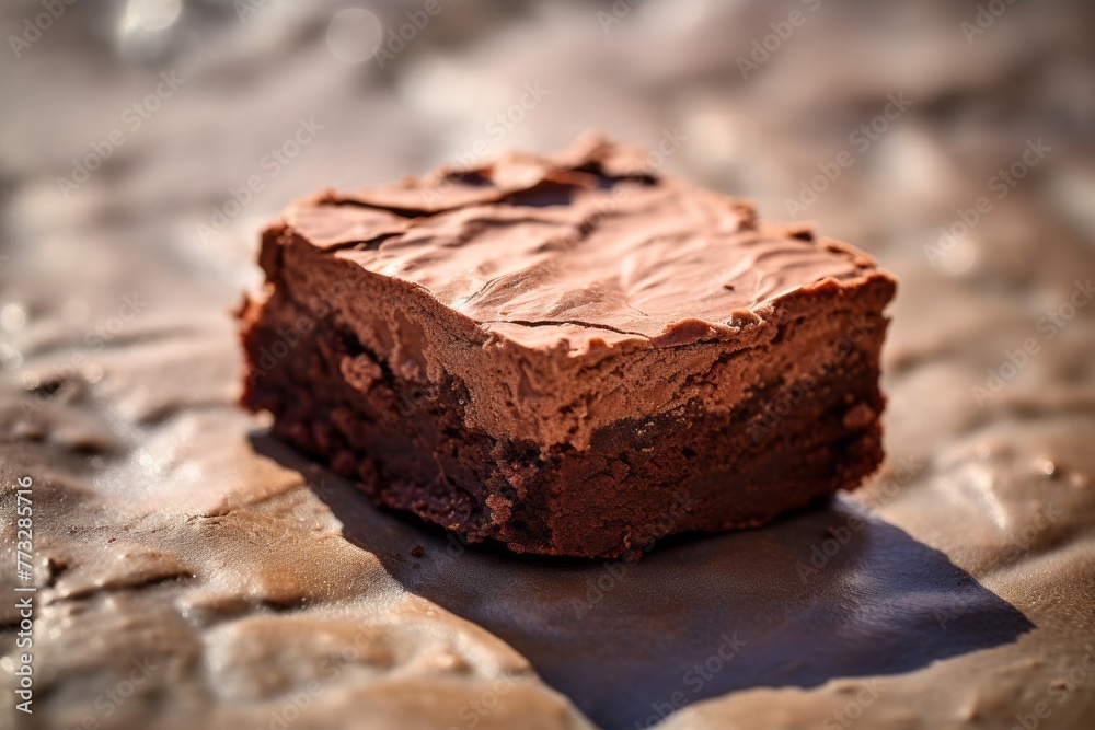 Refined brownie on a ceramic tile against a sandstone background Refined brownie on a ceramic tile against a sandstone background