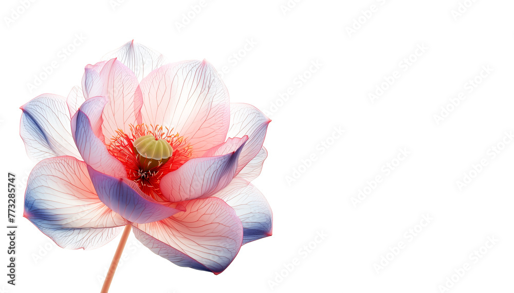 Translucent Pink Blossom Lotus  Isolated on White.  Vesak Day  Celebration