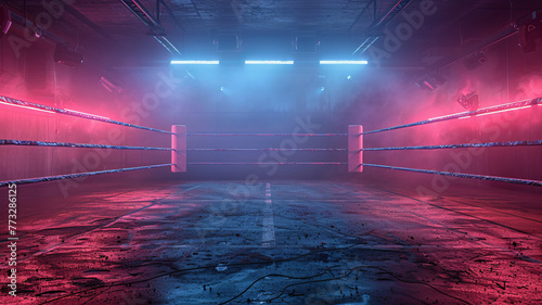 Epic empty boxing ring in the spotlight on the fight nightvibrant stage backdrops,generative ai photo