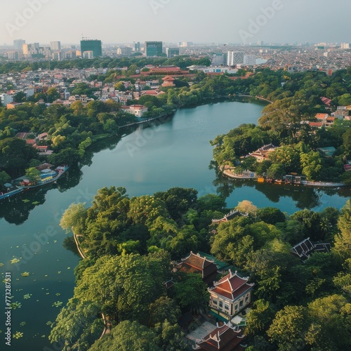 Hanoi creatively shown with the Old Quarter, Hoan Kiem Lake, and the Temple of Literature integrated into its letters