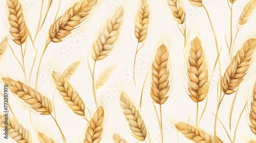 Seamless Wheat Spikelet Pattern: Watercolor Herbage Background