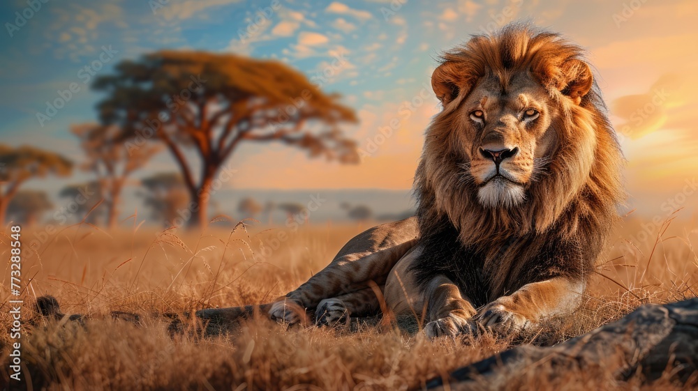 Majestic lion resting in the savannah.