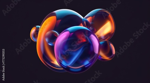Abstract colored spheres in flight.