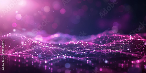 3d pink abstract with digital connections and lines waves, dots representing digital binary data. Concept for big data, deep machine learning, artificial intelligence, business technology ,futuristic photo