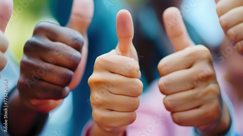 Hands Giving Thumbs Up in Supportive Gesture at Group Presentation Signaling Approval and