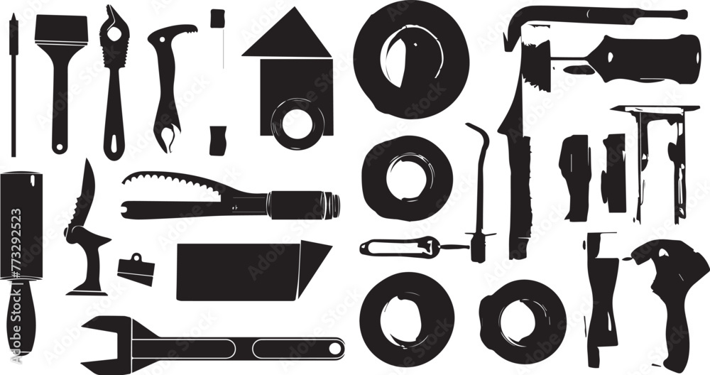 Set of Silhouette Black Tape and Cutter vector illustration. Black Tape Tools Vector illustration Set of Silhouette Black Tape and Cutter vector illustration. Black Tape Tools Vector illustration