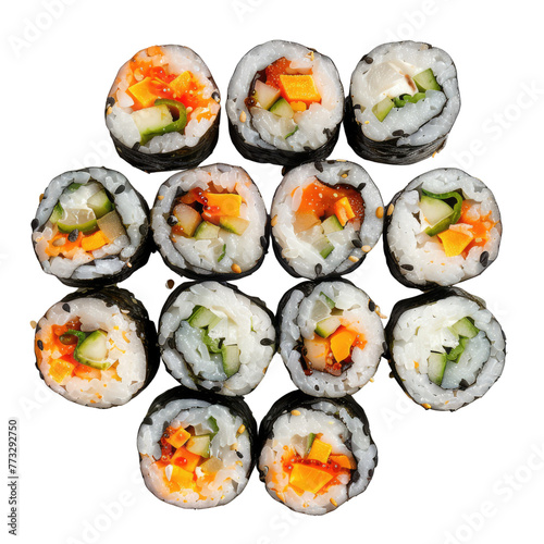 Korean sushi rolls isolated on transparent background