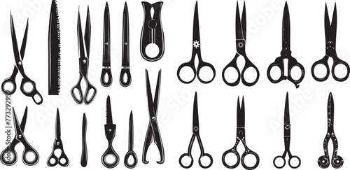 Set of Silhouette Black and White Scissors vector illustration.