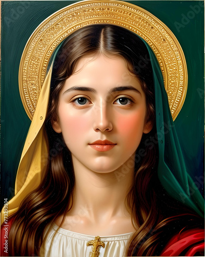 Una hermosa imagen que representa a una hermosa vírgen católica con un manto de dos colores