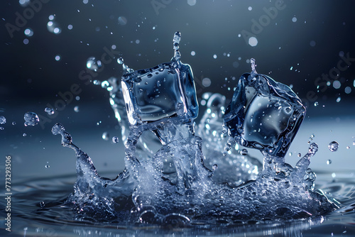 Water splash with ice cubes.